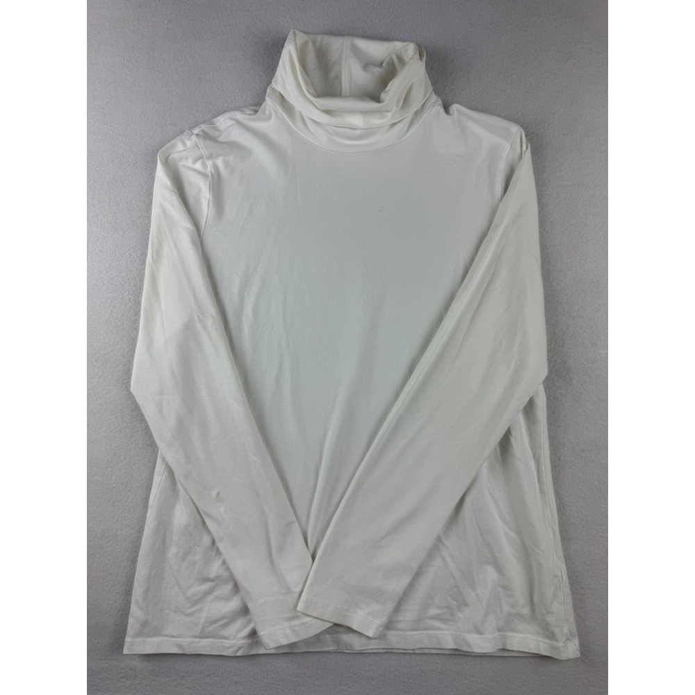 Talbots Womens Ivory White Cotton Blend Long Sleeve Turtleneck Top Size L